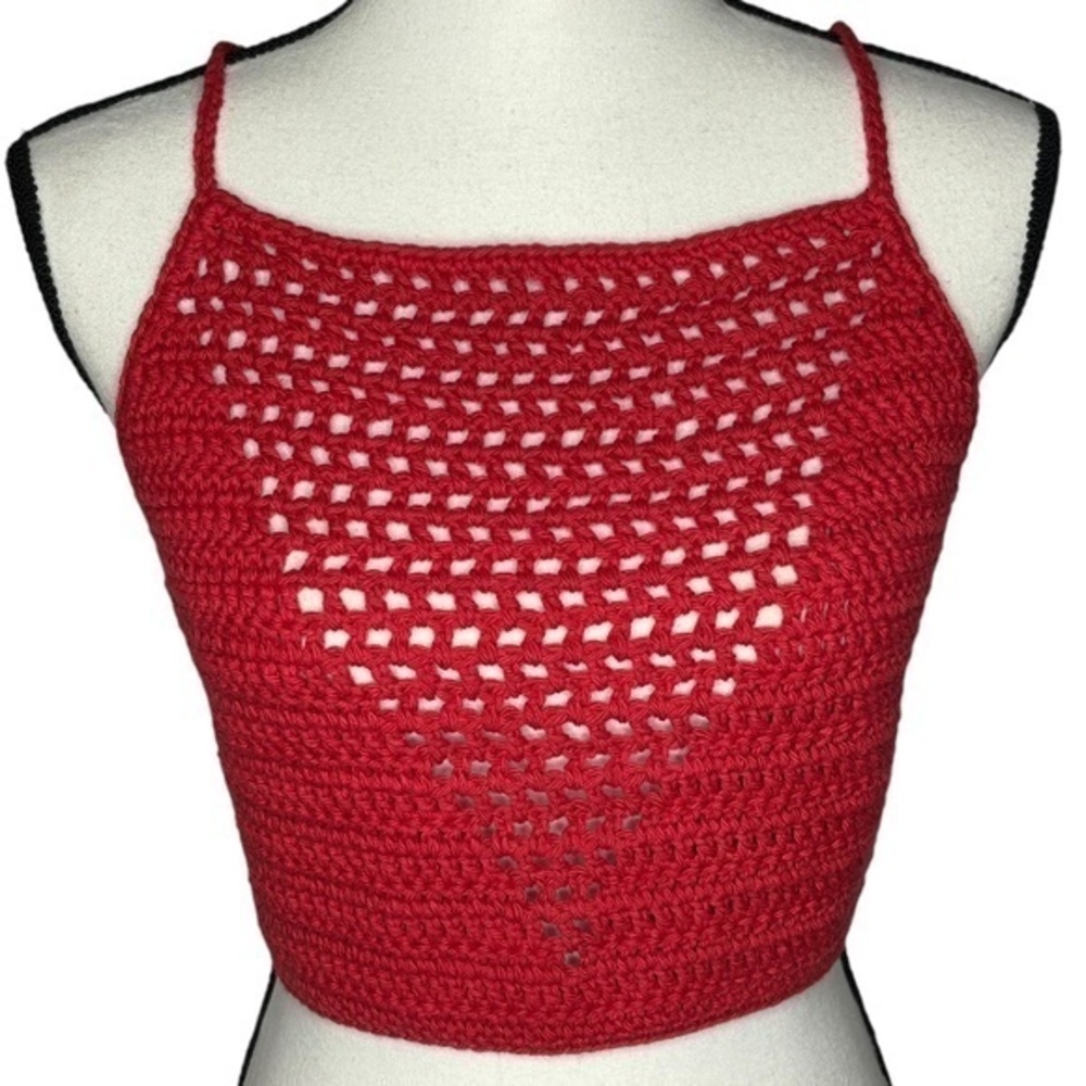 Handcrafted Crochet Valerie Crop Top Cropped Cotton Yarn Art Handmade Red Knit